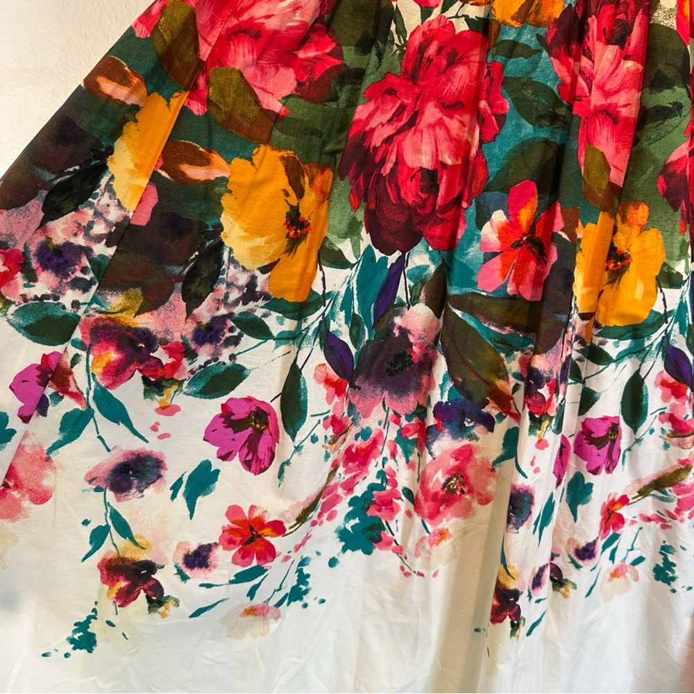 Floral Sleeveless Midi Dress in White with Multicolor Bouquet - Picture 5 of 8